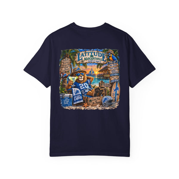 Detroit Lions Latitude Margaritaville Beach Football T-Shirt — Tropical Detroit Lions Fan Tee