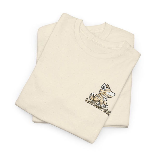 Whimsical Wolf Mummy Tee — Egyptian Pyramid Graphic T-Shirt