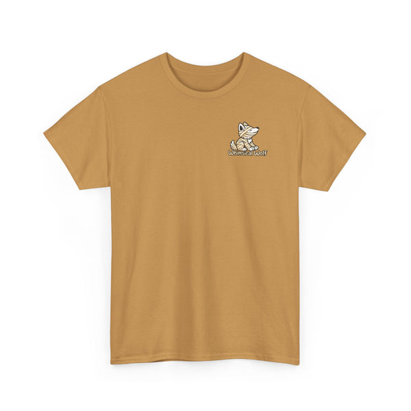 Whimsical Wolf Mummy Tee — Egyptian Pyramid Graphic T-Shirt