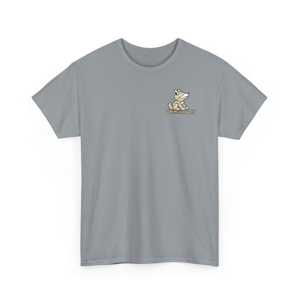 Whimsical Wolf Mummy Tee — Egyptian Pyramid Graphic T-Shirt