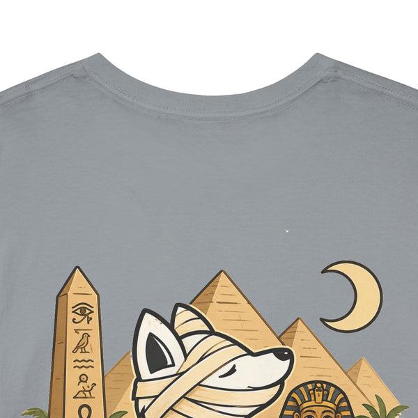 Whimsical Wolf Mummy Tee — Egyptian Pyramid Graphic T-Shirt