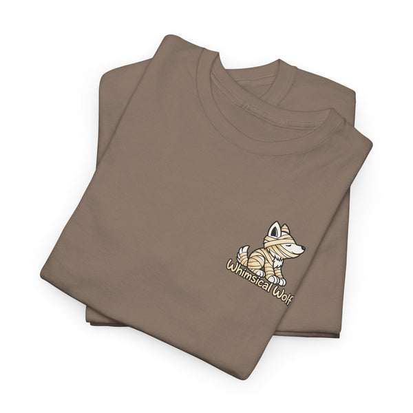 Whimsical Wolf Mummy Tee — Egyptian Pyramid Graphic T-Shirt