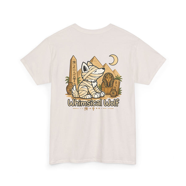 Whimsical Wolf Mummy Tee — Egyptian Pyramid Graphic T-Shirt