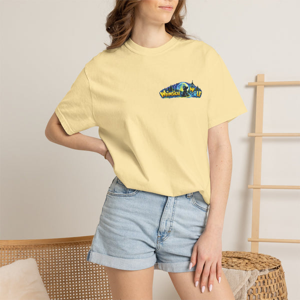 Whimsical Wolf Yoga T-Shirt — "Live Free and Be Happy" Moonlit Forest Graphic