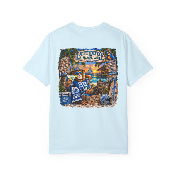 Detroit Lions Latitude Margaritaville Beach Football T-Shirt — Tropical Detroit Lions Fan Tee