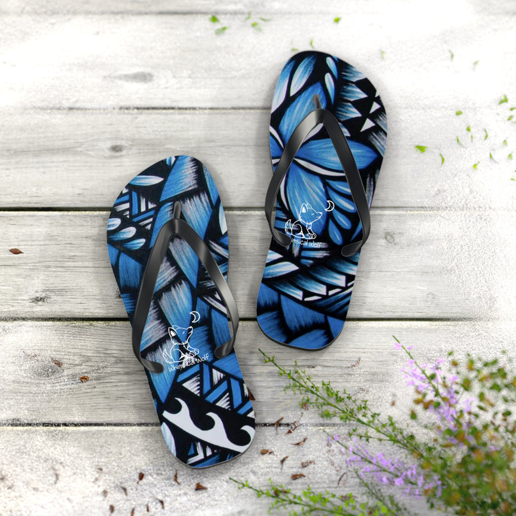 Whimsical Wolf Hawaii Theme Flip Flops