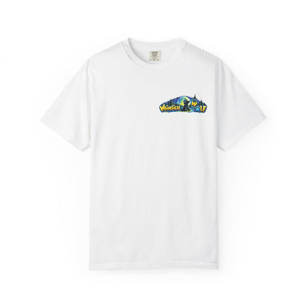 Whimsical Wolf Yoga T-Shirt — "Live Free and Be Happy" Moonlit Forest Graphic