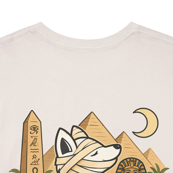 Whimsical Wolf Mummy Tee — Egyptian Pyramid Graphic T-Shirt