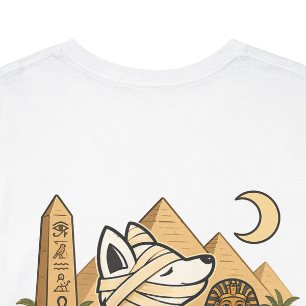 Whimsical Wolf Mummy Tee — Egyptian Pyramid Graphic T-Shirt