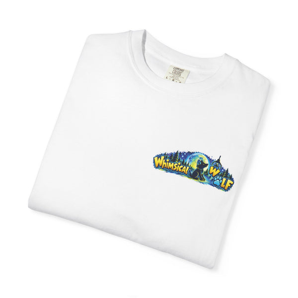 Whimsical Wolf Yoga T-Shirt — "Live Free and Be Happy" Moonlit Forest Graphic