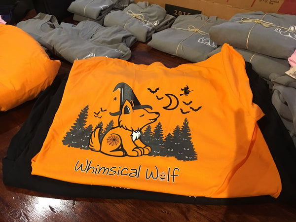 Orange Halloween Short Sleeve with Whimsical Wolf Witch design - Whimsical Wolf