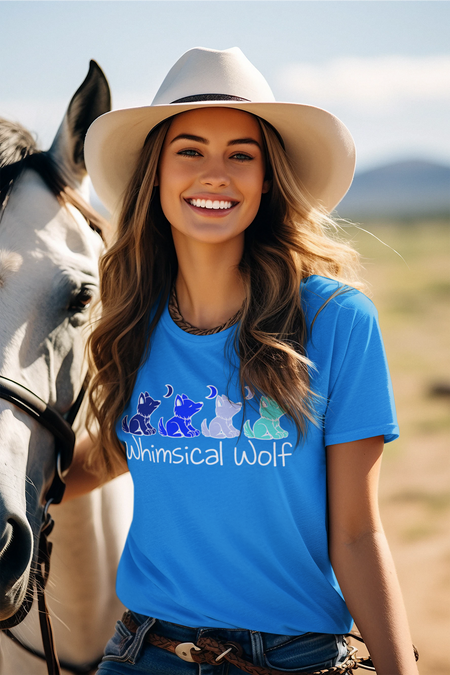 Snow Heather Blue Crew Neck with Red, White, and Navy Blue Patriotic Design