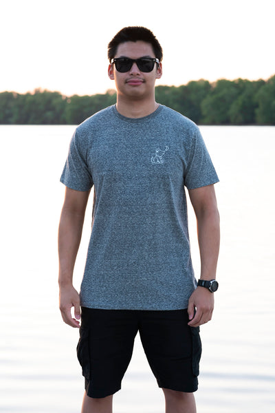 Snow Heather Gray Crew Neck with Red, White, and Navy Blue Patriotic Design - Whimsical Wolf