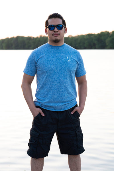 Snow Heather Gray Crew Neck with Red, White, and Navy Blue Patriotic Design - Whimsical Wolf