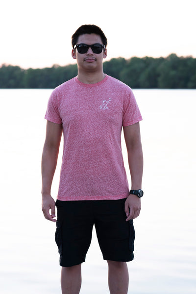 Snow Heather Gray Crew Neck with Red, White, and Navy Blue Patriotic Design - Whimsical Wolf