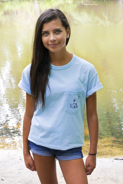Carolina Blue Short Sleeve with Paw Print Pattern - Whimsical Wolf