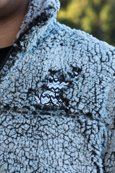 Smoke Grey Pullover Sherpa with Chevron Wolf Embroidered Design - Whimsical Wolf