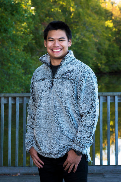 Smoke Grey Pullover Sherpa with Chevron Wolf Embroidered Design - Whimsical Wolf