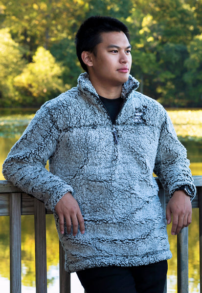 Smoke Grey Pullover Sherpa with Chevron Wolf Embroidered Design - Whimsical Wolf