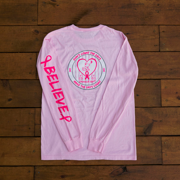 Breast Cancer Pink Long Sleeve with Circle Breast Cancer Design - Whimsical Wolf