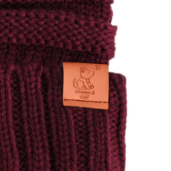 Maroon Knit Cuffed Beanie - Whimsical Wolf