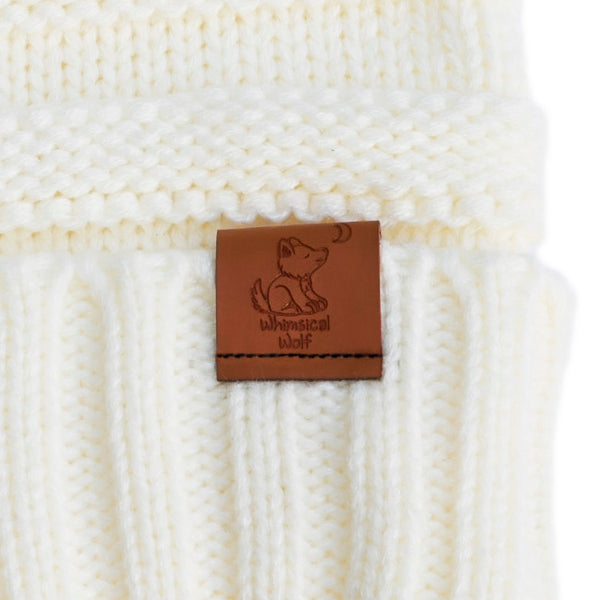 Ivory Knit Cuffed Beanie - Whimsical Wolf