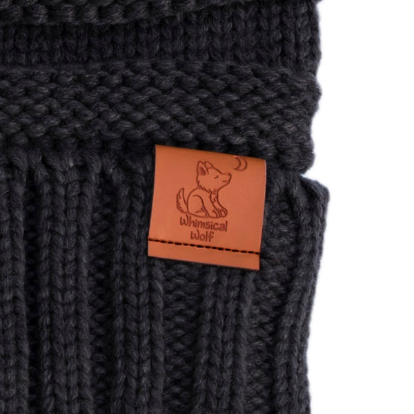 Grey Knit Cuffed Beanie - Whimsical Wolf