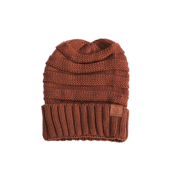 Burnt Orange Knit Cuffed Beanie - Whimsical Wolf