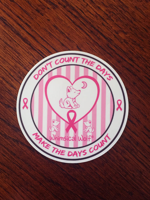 Breast Cancer Circle Design  Sticker 4" x 4" - Whimsical Wolf