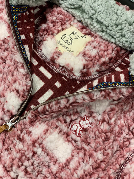 Wine Plaid Sherpa with Whimsical Wolf Logo - Whimsical Wolf