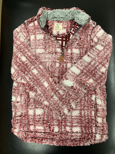 Wine Plaid Sherpa with Whimsical Wolf Logo - Whimsical Wolf