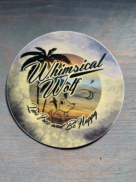California Vintage Retro Circle Design Sticker 3" x 3" - Whimsical Wolf