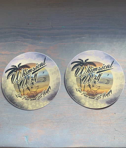 California Vintage Retro Circle Design Sticker 3" x 3" - Whimsical Wolf