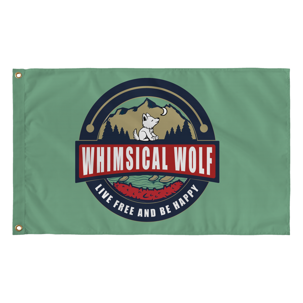 Dark Green Vintage Whimsical Wolf Flag 36