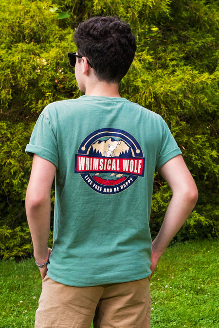 Snow Heather Blue Crew Neck with Red, White, and Navy Blue Patriotic Design