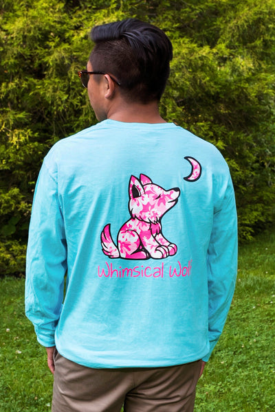 Lagoon Turquoise Long Sleeve with Hibiscus Flower Pattern - Whimsical Wolf