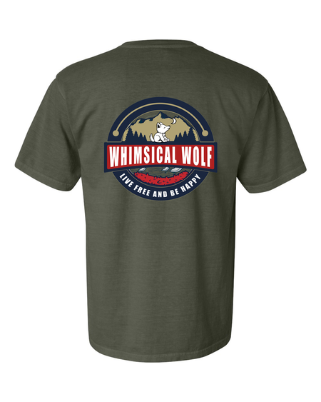 Snow Heather Blue Crew Neck with Red, White, and Navy Blue Patriotic Design