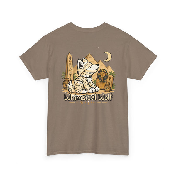 Whimsical Wolf Mummy Tee — Egyptian Pyramid Graphic T-Shirt
