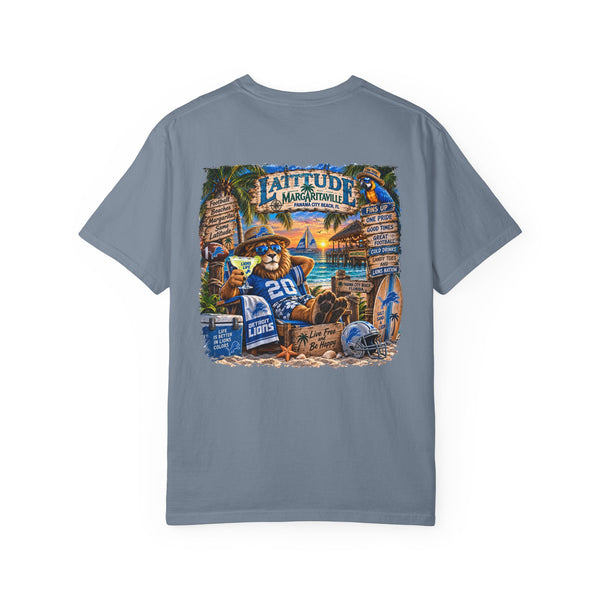 Detroit Lions Latitude Margaritaville Beach Football T-Shirt — Tropical Detroit Lions Fan Tee