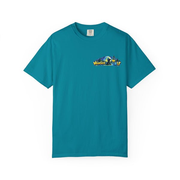 Whimsical Wolf Yoga T-Shirt — "Live Free and Be Happy" Moonlit Forest Graphic