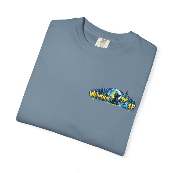 Whimsical Wolf Yoga T-Shirt — "Live Free and Be Happy" Moonlit Forest Graphic