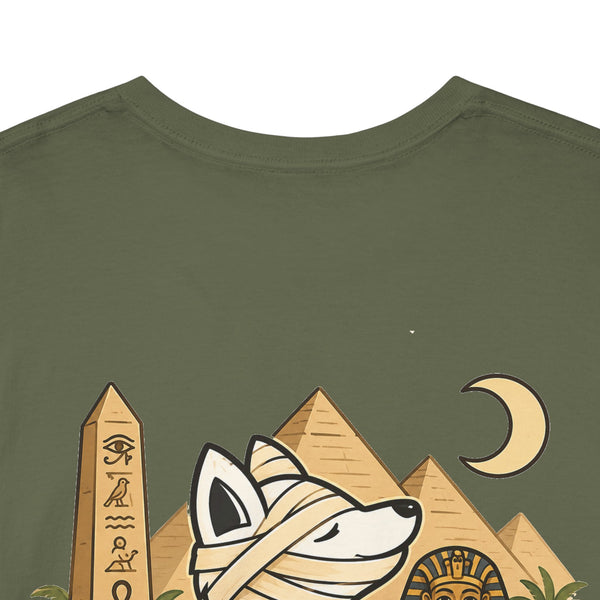 Whimsical Wolf Mummy Tee — Egyptian Pyramid Graphic T-Shirt