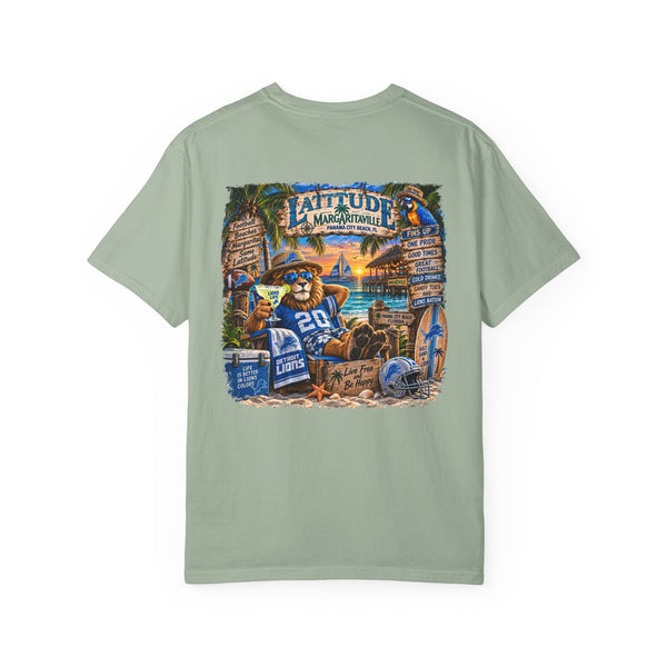 Detroit Lions Latitude Margaritaville Beach Football T-Shirt — Tropical Detroit Lions Fan Tee