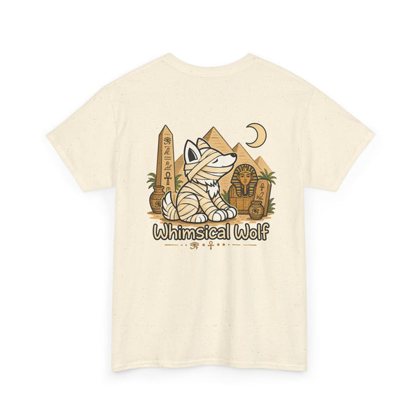 Whimsical Wolf Mummy Tee — Egyptian Pyramid Graphic T-Shirt