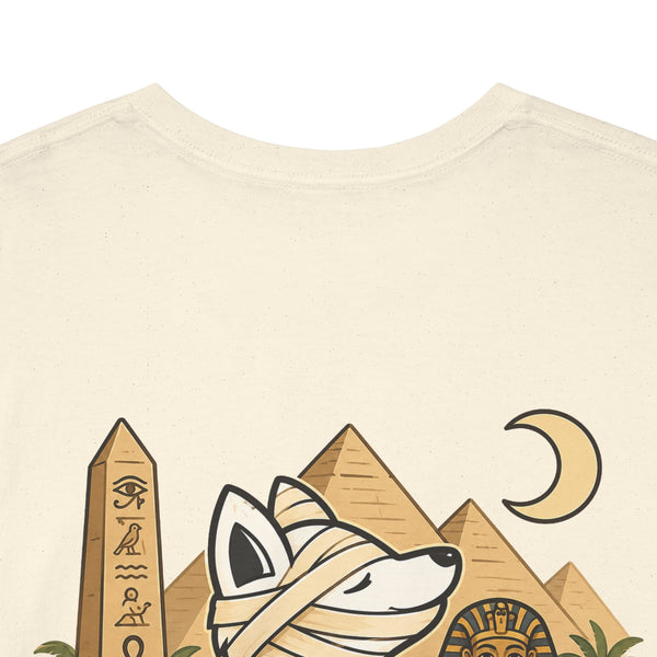Whimsical Wolf Mummy Tee — Egyptian Pyramid Graphic T-Shirt