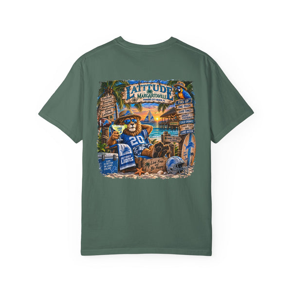 Detroit Lions Latitude Margaritaville Beach Football T-Shirt — Tropical Detroit Lions Fan Tee