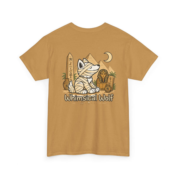 Whimsical Wolf Mummy Tee — Egyptian Pyramid Graphic T-Shirt