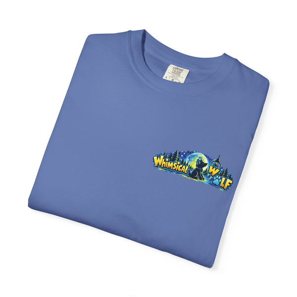 Whimsical Wolf Yoga T-Shirt — "Live Free and Be Happy" Moonlit Forest Graphic