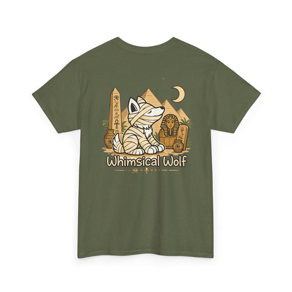 Whimsical Wolf Mummy Tee — Egyptian Pyramid Graphic T-Shirt