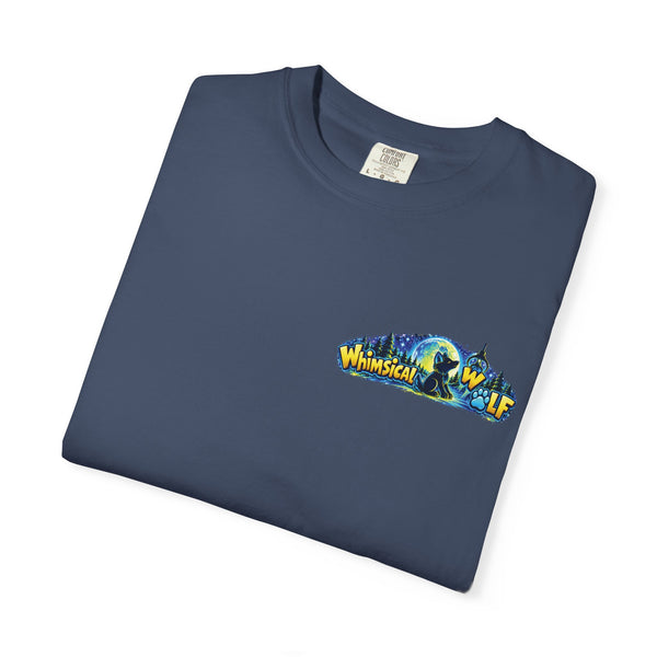 Whimsical Wolf Yoga T-Shirt — "Live Free and Be Happy" Moonlit Forest Graphic
